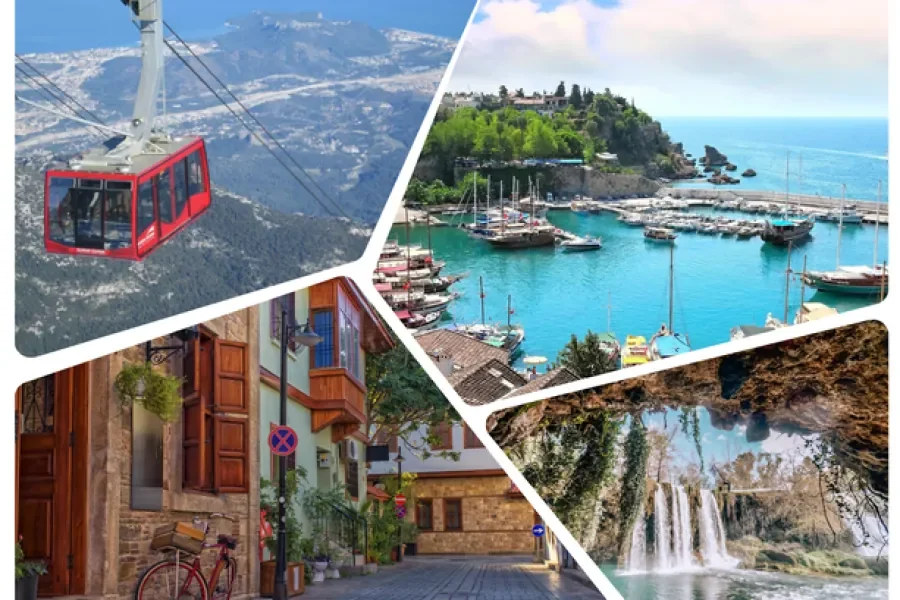 Antalya city tour cable car — view from Olympos Cable Car summit over the Gulf of Antalya and Turkish Riviera