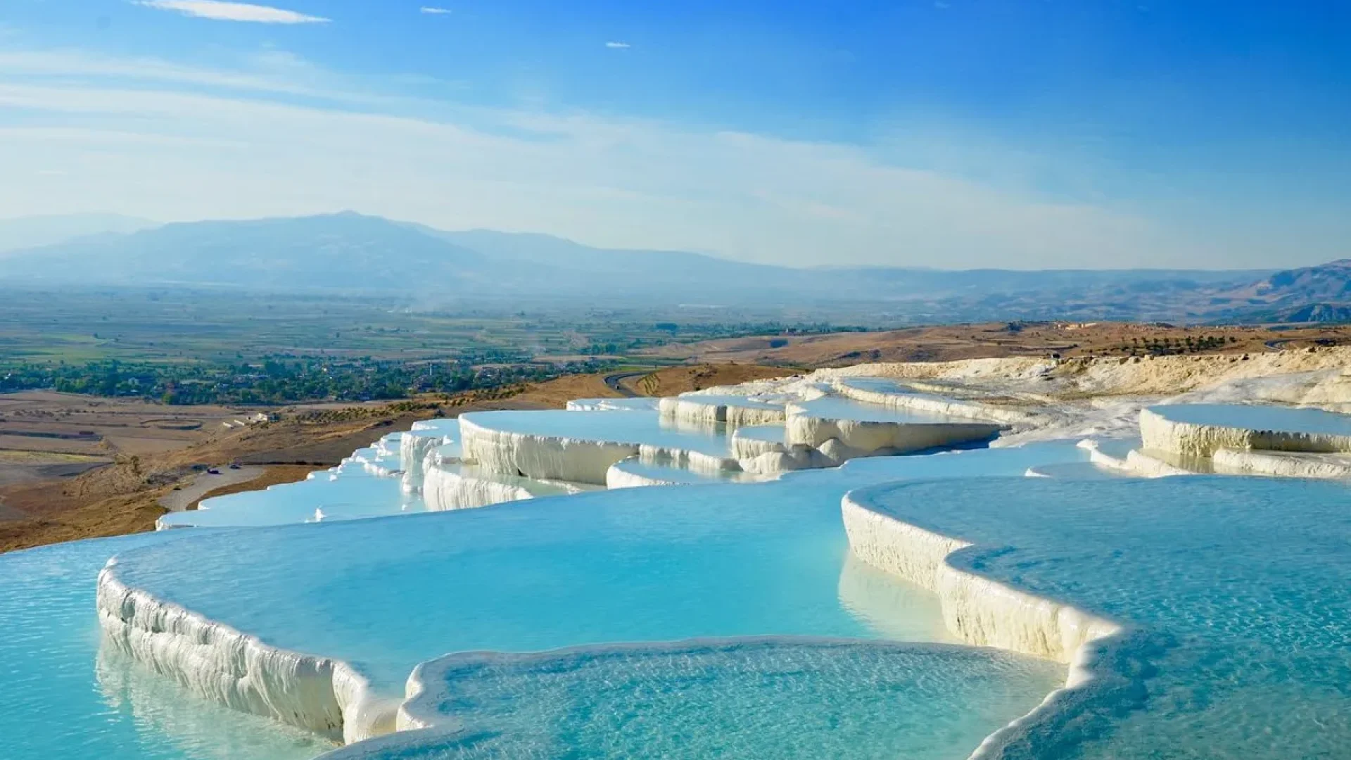 Stunning view of Pamukkale's white travertine terraces