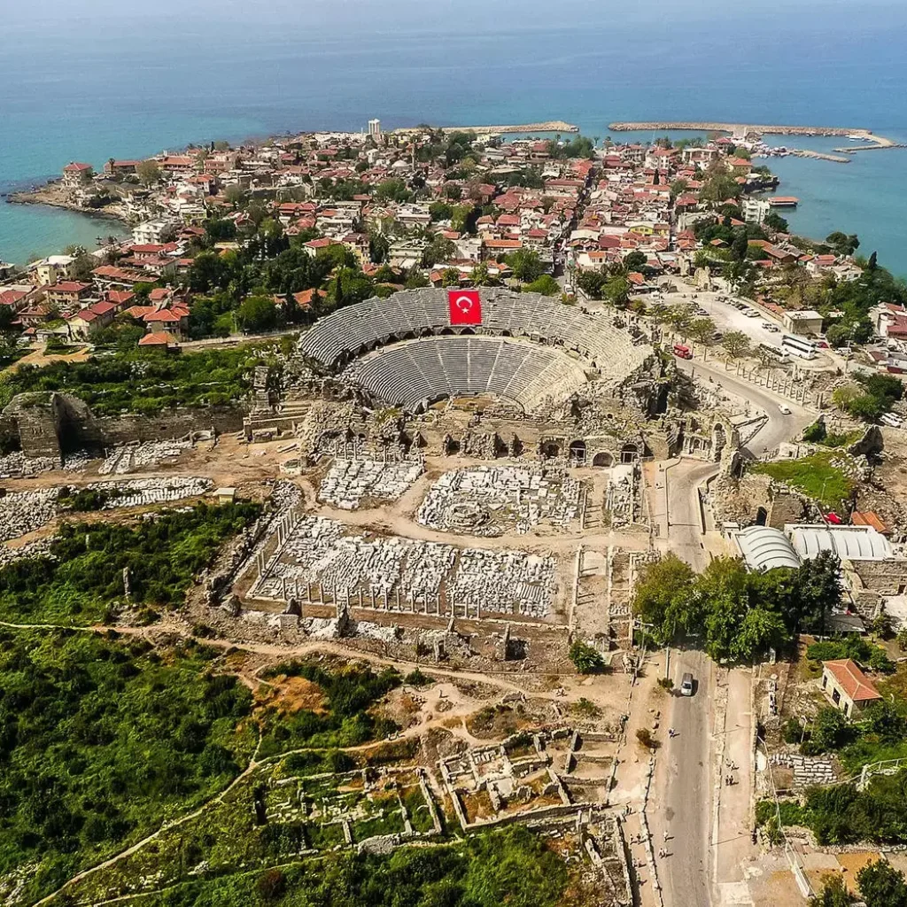 Walking through Side Old Town and harbor during private tour Description: Experience cobblestone charm, sea views, and boutique shopping.