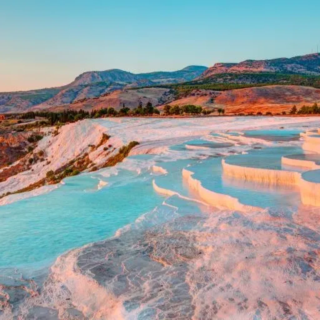 Hikers enjoying the Pamukkale plateau view