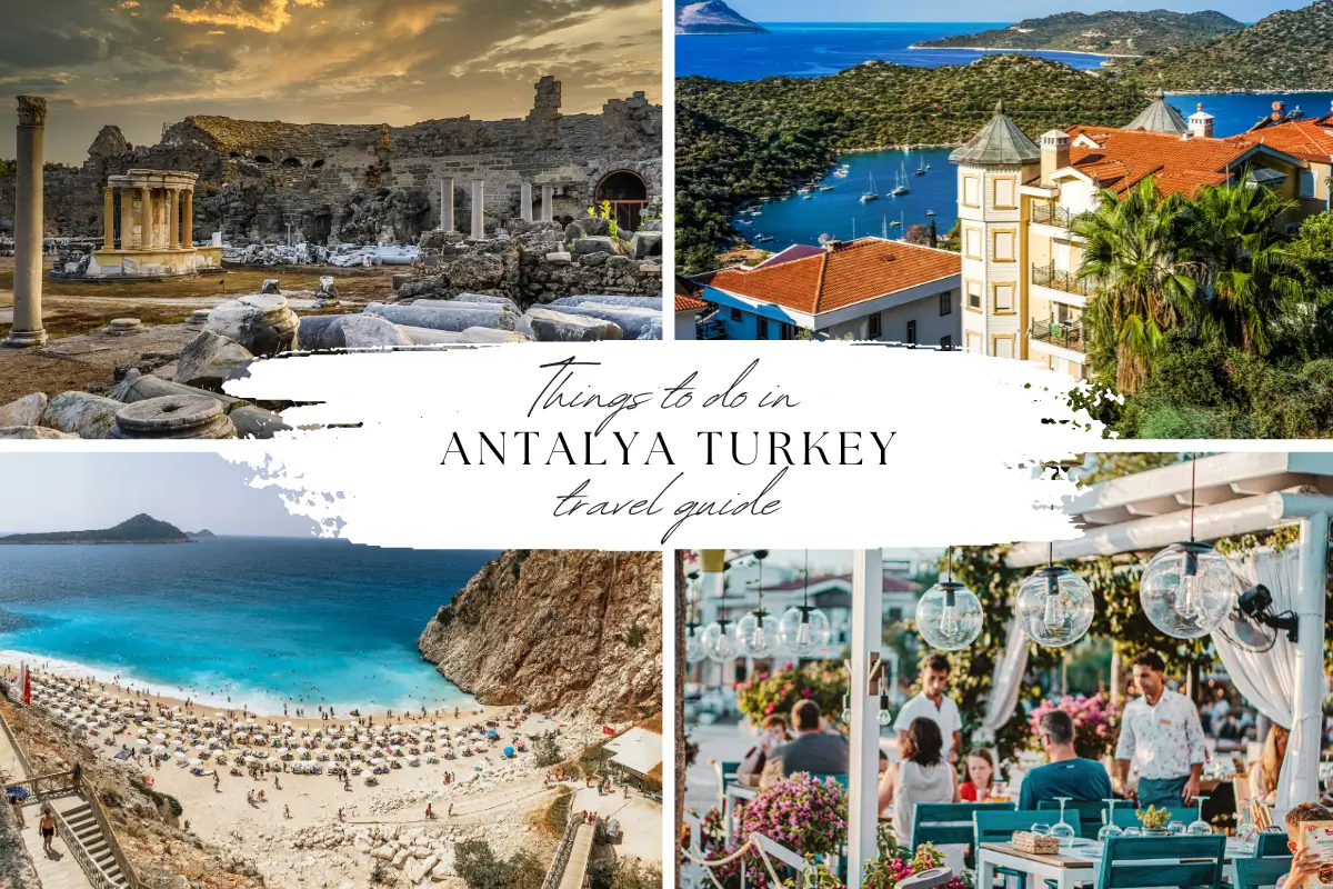Antalya coastline with Old Town, beaches, and mountains